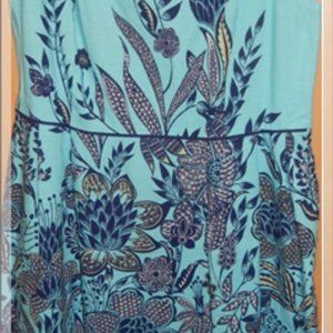 LANDS END AQUA TURQUOISE NAVY FLORAL DRESS 14P